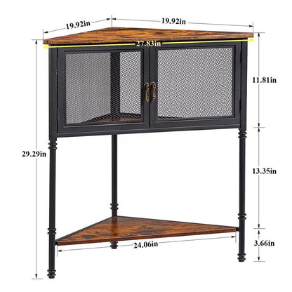 VECELO 3-Tier Corner Shelf with Storage Cabinet, 29" Tall Multiple Purpose Free Standing Shelves Organizer for Small Spaces, Living Room, Bedroom, Kitchen, Balcony, Brown