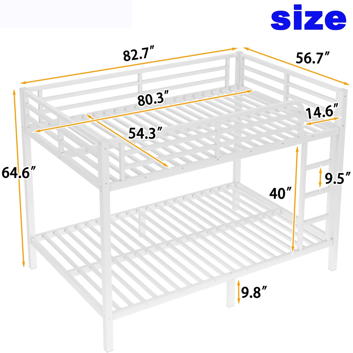 SIMPLEZC Upgraded Version Thickened Heavy-Duty Metal Full XL Over Full XL Bunk Bed, Higher Quality & Stronger Steel Bunk Bed Full XL Size with Ladder and Guard Rail for Adults (White,Full XL)