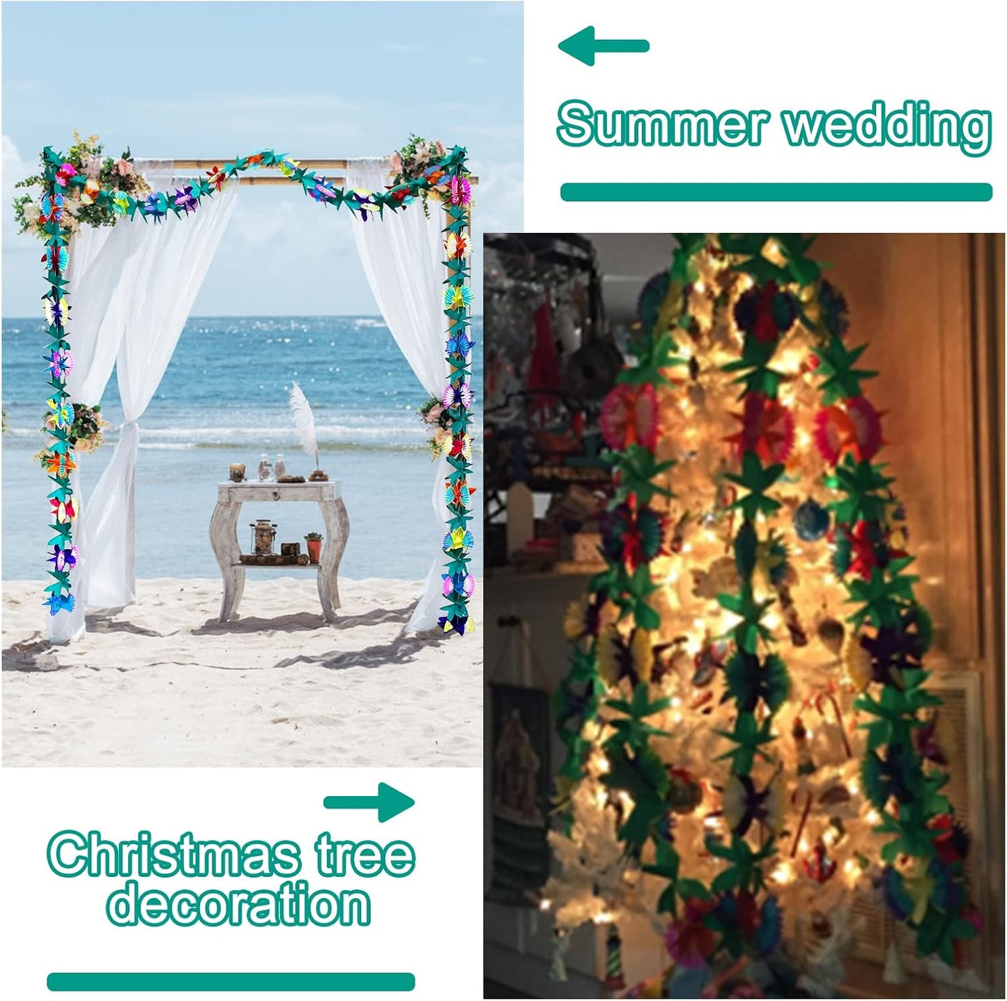BUSOHA (3 Pack) Tissue Flower Garland - 12 Feet Long Tropical Multicolored Paper Garland Flower Banner for Hawaiian