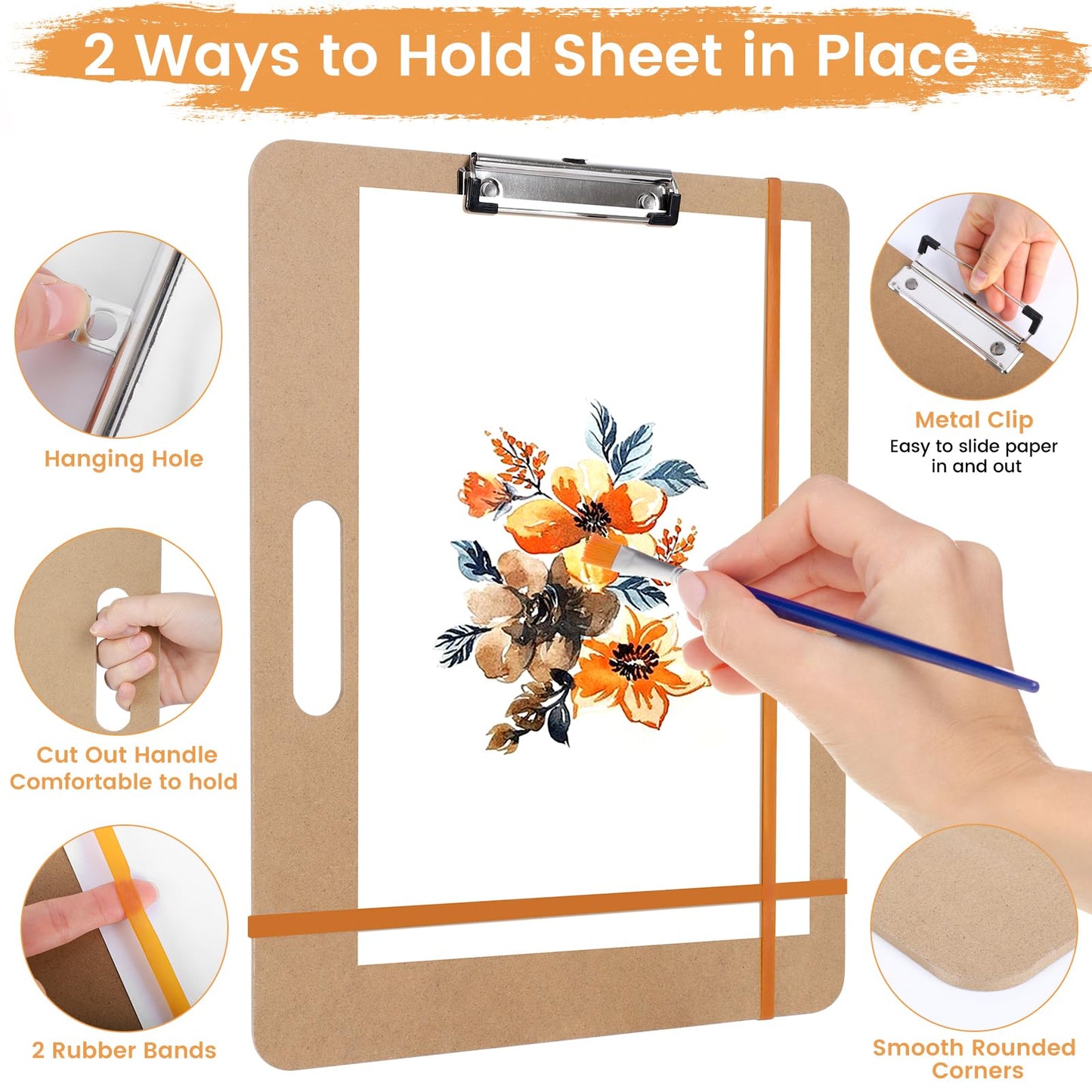 2 Pack Drawing Board, 17 x 13 Inch Portable Sketch Boards with 2 Rubber Bands, Easy to Use and Carry Art Clipboard for Painting in Class Studio Travel, Brown