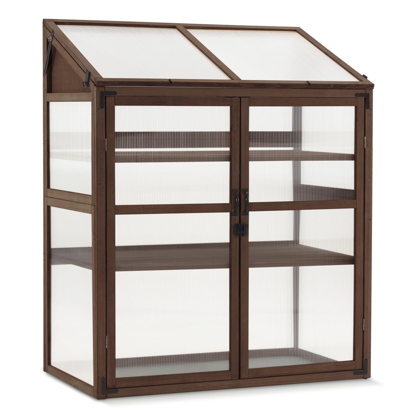 Macrout Cold Frame Greenhouse, Large Wooden Greenhouse Cabinet, Garden Cold Frame with Adjustable Shelves for Outdoor Indoor Use, 1344 (Brown)