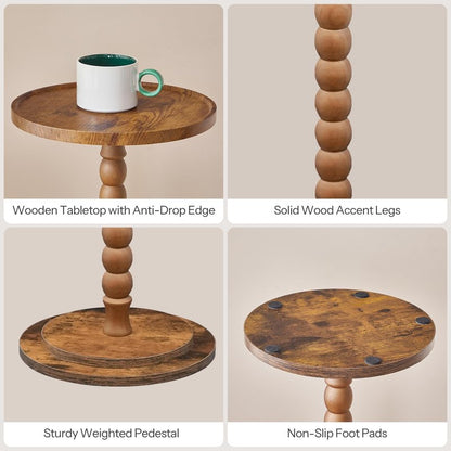 HOOBRO Round Side Table, Small Drink Table for Small Space, End Table with Rubberwood Accent Leg, Stable Pedestal, Easy Assembly, for Living Room, Corner, Bedroom, Rustic Brown FG187BZ01
