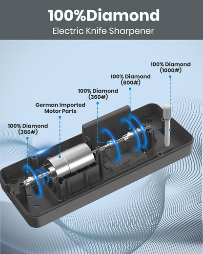 Upgrade 5 in 1 Electric Knife Sharpener with LCD Screen, 3 Rotational Speed Adjustable, 100% Diamond Abrasives, knife sharpener for Straight, Serrated, Meat Cleaver, Ceramic Knives Electric Knife