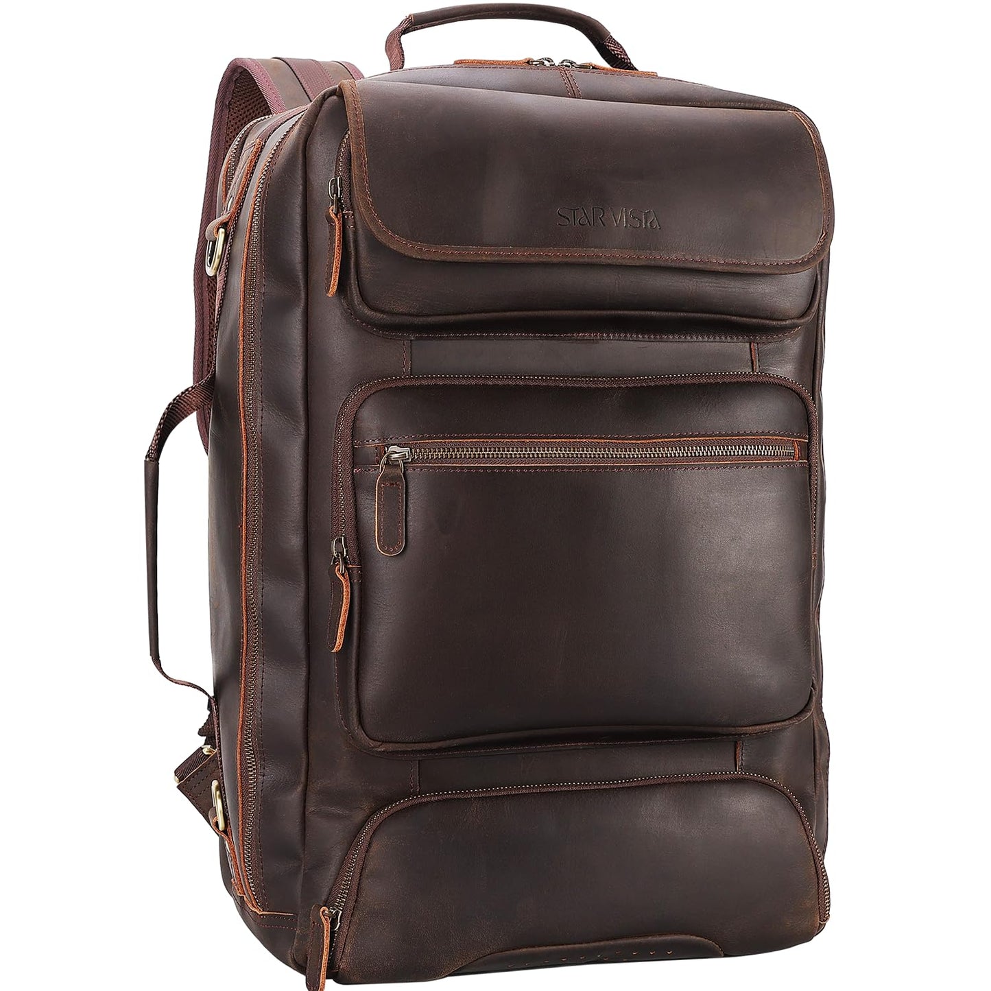 STAR VISTA Voyager-02 Full Grain Leather Travel Backpack, 40L Luxurious Capacity, All-in-One Duffle Backpack for Global Jet-set Voyagers, 17.3" Laptop Compatible, Canvas Lining