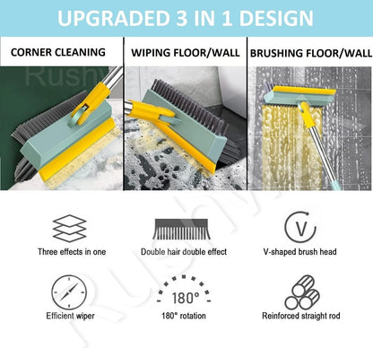 Rushwak 3 1 180 in Long Handle Bathroom Cleaning Brush with Wiper, Rotate for Floor/Toilet Cleaning (Multicolor)