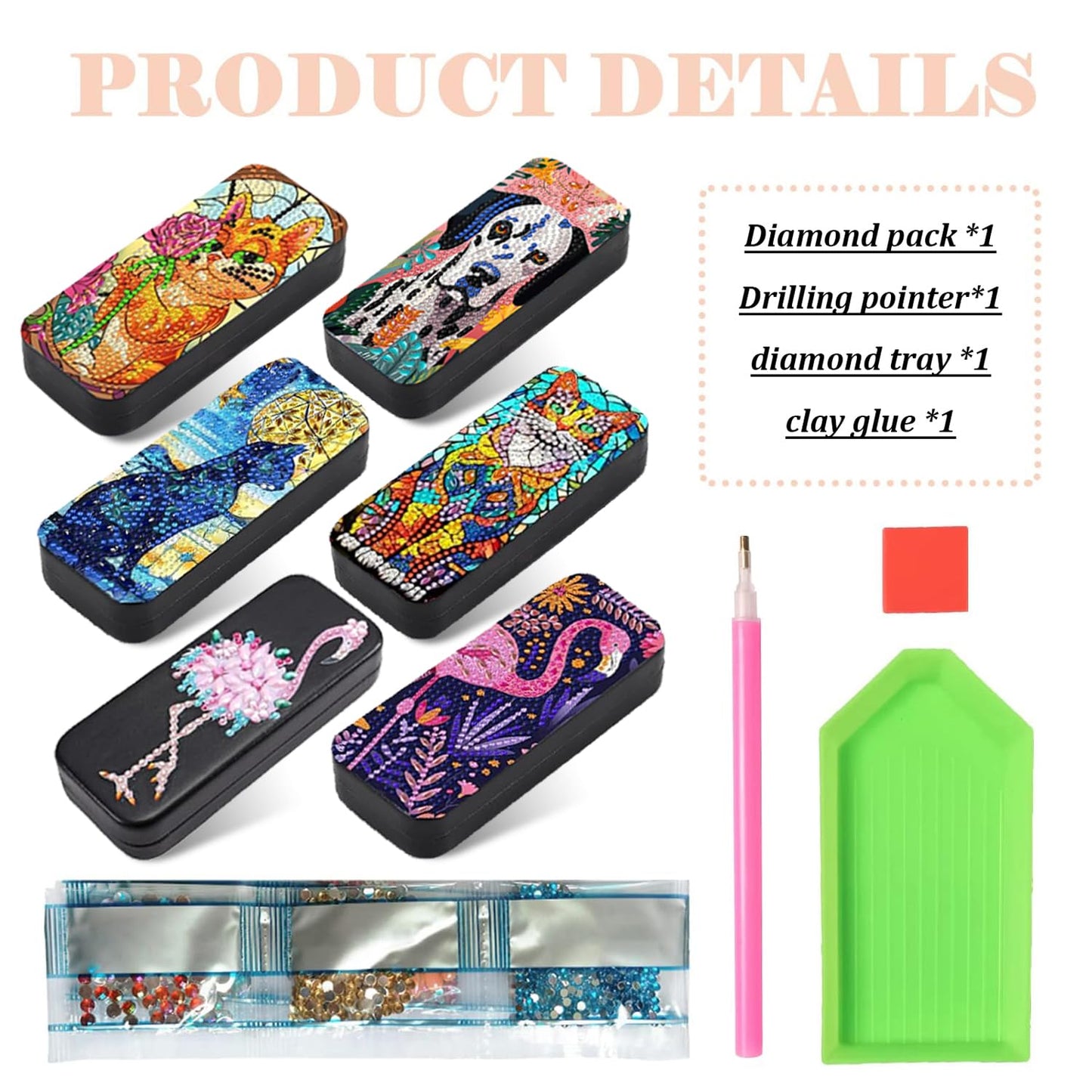 Leatrice 6pcs 5d Diamond Art Kits for Adults Small Diamond Painting Kit Gem Art Paint by Diamonds Dots Eyeglasses Case DIY for Beginner Women