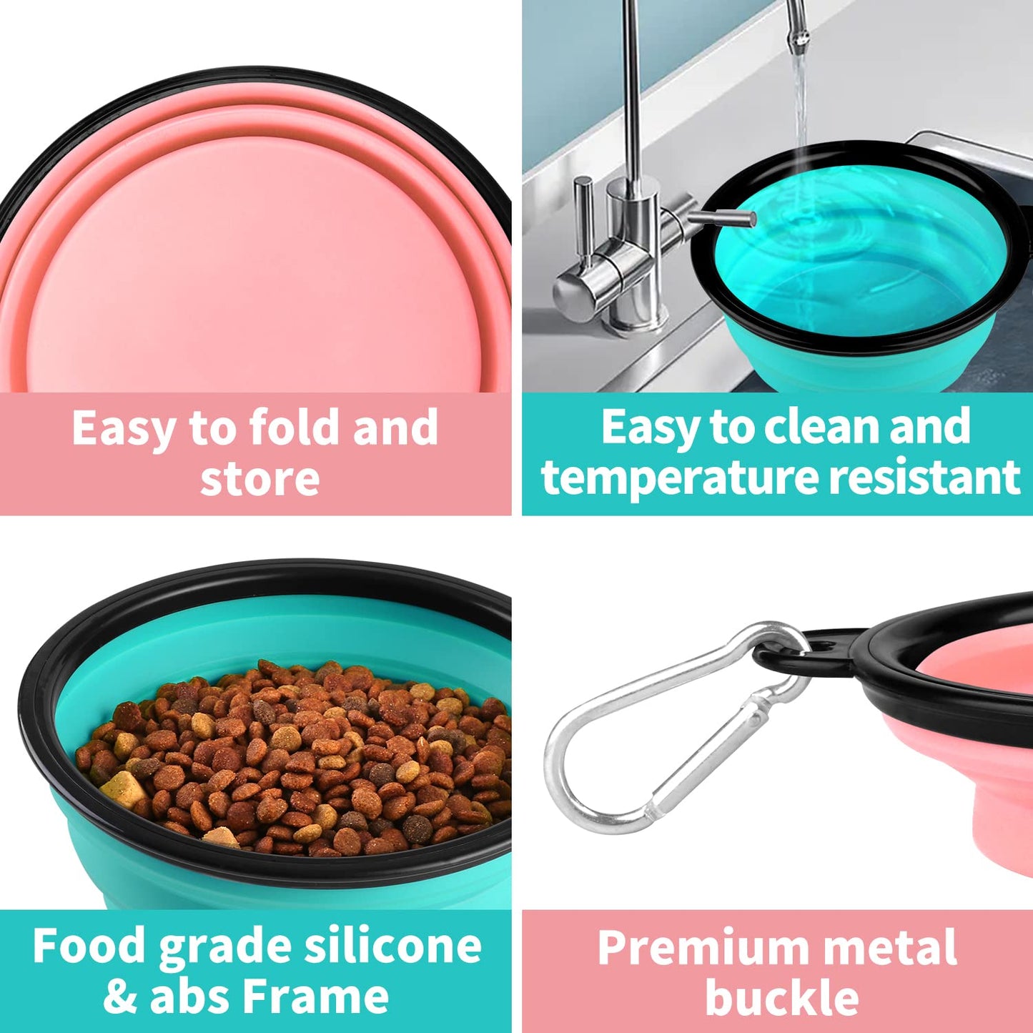 Collapsible Dog Bowls-2 Pack Large Size for Large/Medium Dogs, Pet Travel Water Bowl, Dogs Cat Portable Water Bowl, Dog Pet Feeding Watering Dish Outdoor Hiking Parking Traveling with 2 Carabiners