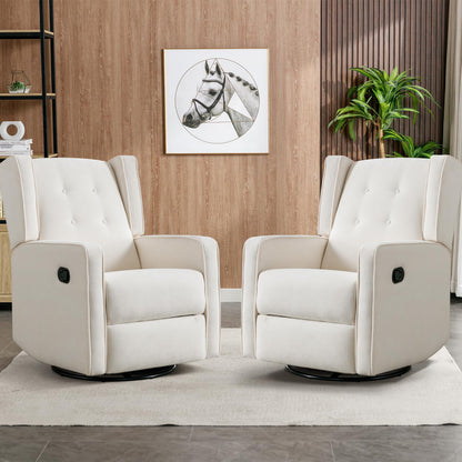 CANMOV Swivel Rocker Recliner Chair Set of 2, Nursery Glider Chair, Nursery Rocking Chairs, Manual Reclining Chair, White
