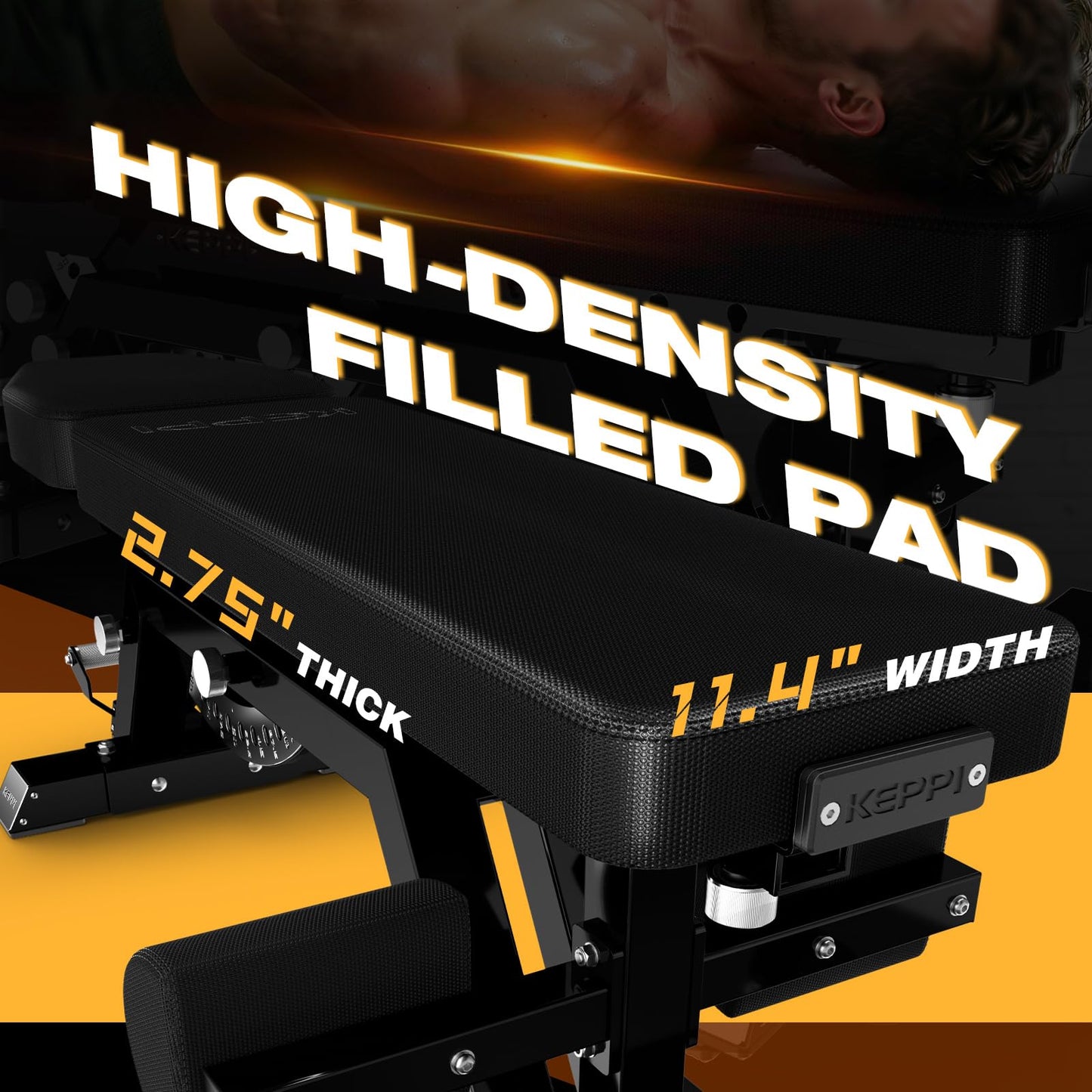 KeppiFitness Weight Bench, 1500LBS Capacity Workout Bench, 17” Bench Press Height, 11+8 Adjustable Weight Bench with Flat/Incline/Decline Angle and On-end Storage - Bench6000 (2026 Version Black Frame)