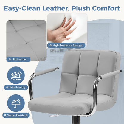 OLIXIS Swivel Bar Stools Set of 4, PU Leather Upholstered Bar Chairs with Back & Armrests, Adjustable Counter Height Stools with Metal Legs for Kitchen Island, Home Bar, Pub, Light Grey