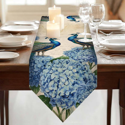 LooPoP 90 Inches Farmhouse Vintage Peacock Table Runner-Cotton Linen-Long Dresser Scarves, Farmhouse Table Runner