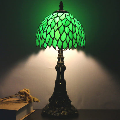 SYETL Small Tiffany Lamp Mini Stained Glass Desk Lamp Vintage Table Lamp Tiffany Style Night Light 8X17.5 Inch (Green Wisteria Leaves Style)