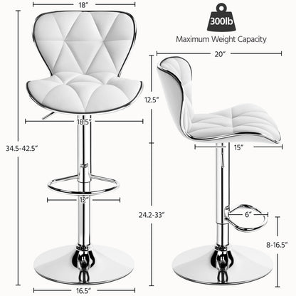 Yaheetech Bar Stools Leather Set of 4, Adjustable Shell Back Barstools with Footrest, Counter Height Bar Chairs with Back for Kitchen Island, White
