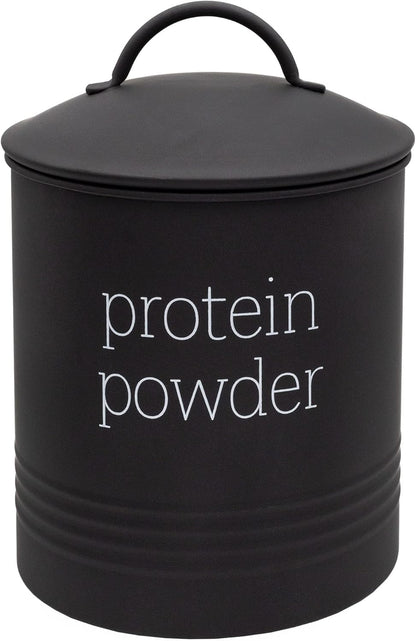AuldHome Enamelware Protein Powder Canister (Black), Modern Farmhouse Style Storage for Kitchen
