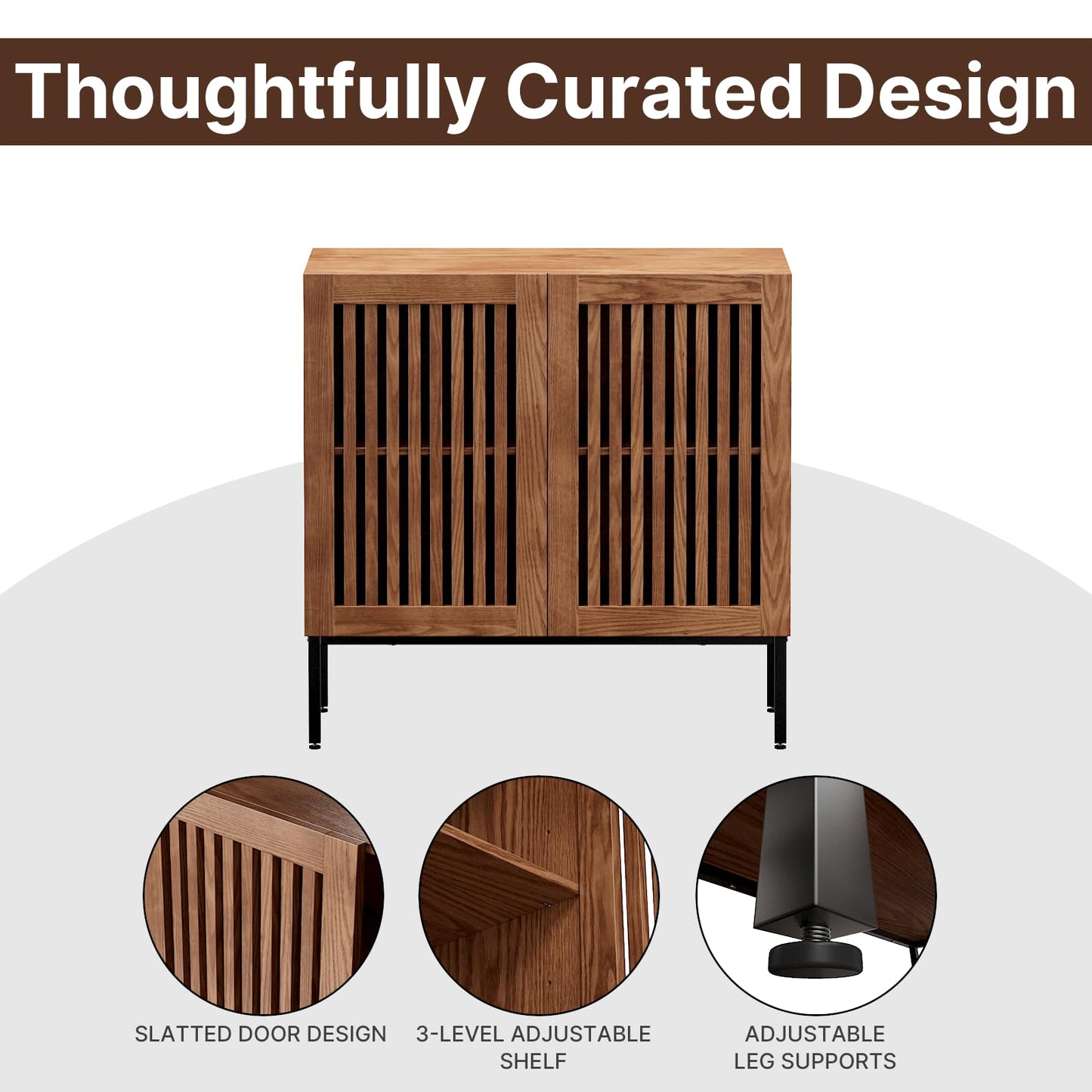 BVIUNTWO Set of 2 Accent Storage Cabinet with Doors and Adjustable Shelf,Freestanding Buffet Cabinet,Modern Sideboard Buffet Cabinet for Living Room,Dining Room,Kitchen, Hallway,Brown