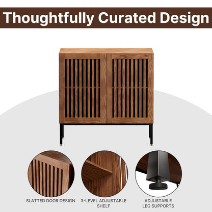 BVIUNTWO Set of 2 Accent Storage Cabinet with Doors and Adjustable Shelf,Freestanding Buffet Cabinet,Modern Sideboard Buffet Cabinet for Living Room,Dining Room,Kitchen, Hallway,Brown