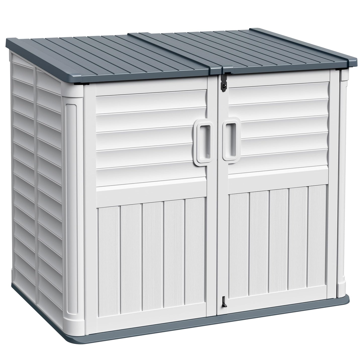 Devoko Resin Outdoor Storage Shed, 34 Cu Ft Outdoor Storage Cabinet with Shelf, Waterproof, Double Locks, Resin Storage for Trash Can, Garden Tools, Pool Supplies (Beige)