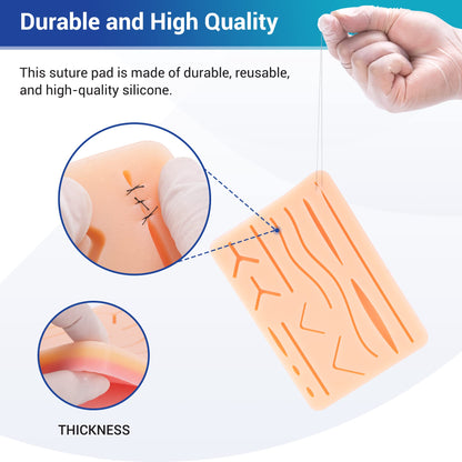 Alcedo Suture Practice Kit for Medical Students | Complete Set (32 Pieces) Include Durable Large Suturing Pad with Pre-Cut Wounds, Tools Kit, and Suture Threads | Perfect for Practice, Demonstration