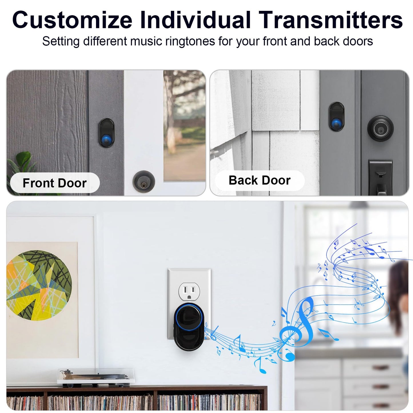 Wireless Doorbell - PHYSEN Waterproof Doorbell Chime Kits 2 receivers - Operating at 1300 ft Range - 58 Melodies 5 Volume Levels & LED Flash - Door Bells & Chimes Wireless for Home Classroom