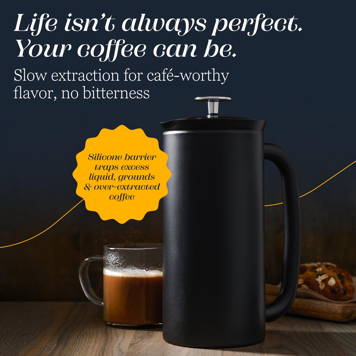 ESPRO Pro P7 French Press Stainless Steel 304 – Patented Double Walled Micro-Filter Insulated French Press Coffee Maker, Grit-Free Brew - Heat Resistant BPA Free - Matte Black (18oz)