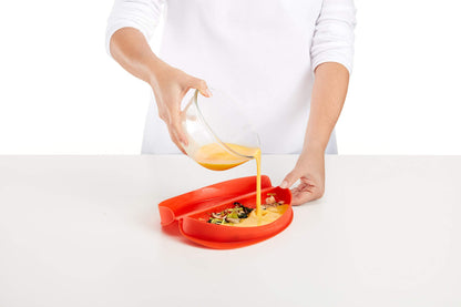 Lékué Microwave Omelette Maker | Red | 100% Platinum Silicone Easy Steam Egg Omelette Cooker | Dishwasher, Freezer-Safe, Heat-Resistant Case | Recipes Included