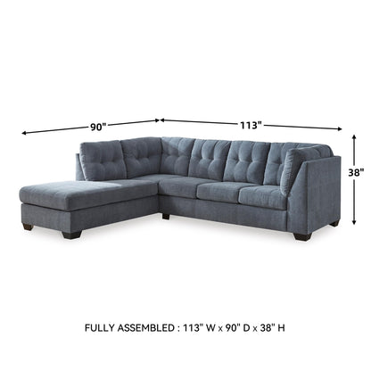 Signature Design by Ashley Marleton Contemporary Left-Arm Facing Tufted 2-Piece Sleeper Sectional with Chaise, Loose Seat Cushions and Bi-Fold Memory Foam Mattress, Full, Blue