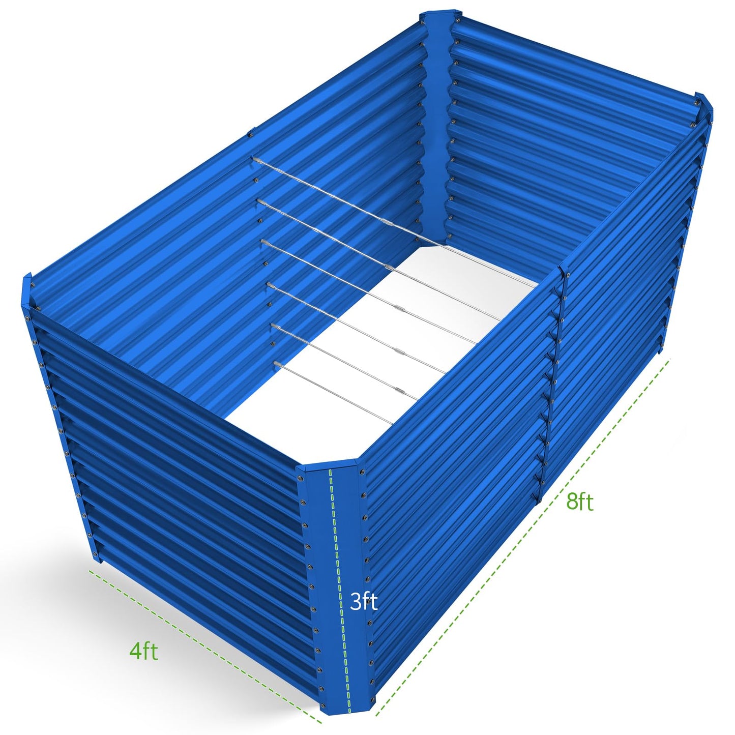 Land Guard 8x4x3ft Rectangular Galvanized Raised Garden Beds, Large-Capacity Metal Planter Box Outdoor, Durable Deep Raised Garden Bed 3ft Tall, Raised Beds for Gardening Vegetables, Royal Blue