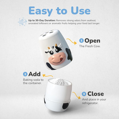 Cow Fridge Baking Soda Deodorizer, Fun Container for Fridge and Freezer Odor Eliminator, BPA-Free Baking Soda