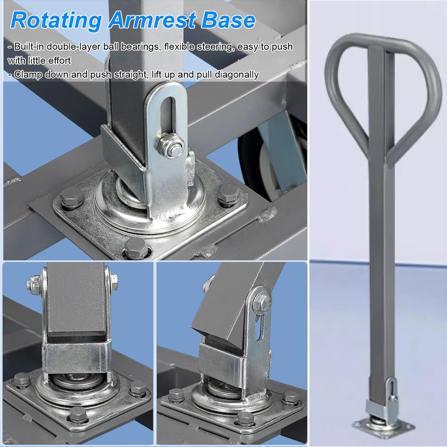 Heavy Duty Folding Platform Trolley, Removable Armrest and Fence Pole, Commercial Cloth Pulling Cart for Warehouse and Workshop, Easy Installation