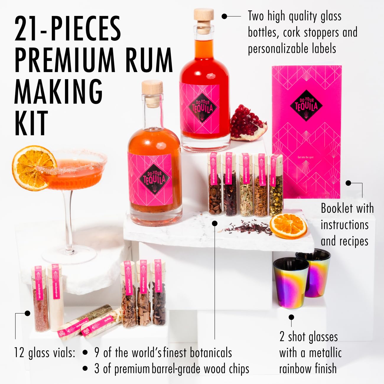 DO YOUR TEQUILA | DIY Tequila Infusion Kit | 12 Woodchip Blends & Botanicals | 2 Shot Glasses & Cocktail Recipes | Father's day gift | Gift for Men & Women | Gift for Anniversary & Birthday