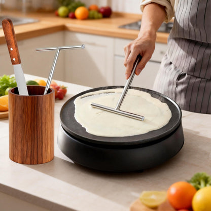 3 Pack Crepe Spreader and Spatula Kit, 12" Wooden Handle Spurtle Spatula, Stainless Steel Crepe Spreader, 7" & 5" T-Shaped Batter Spreaders, Crepes Turner Sticks, Pancake Tool Fit Any Crepe Maker Pan