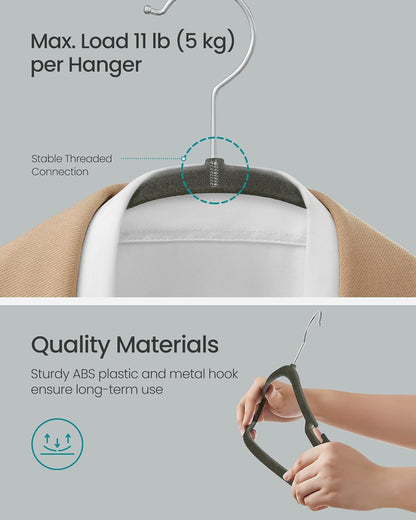 SONGMICS Velvet Hangers - 50 Pack Non-Slip Clothes Hangers with 360° Swivel Hook | Gray, 17 x 8.3 Inches