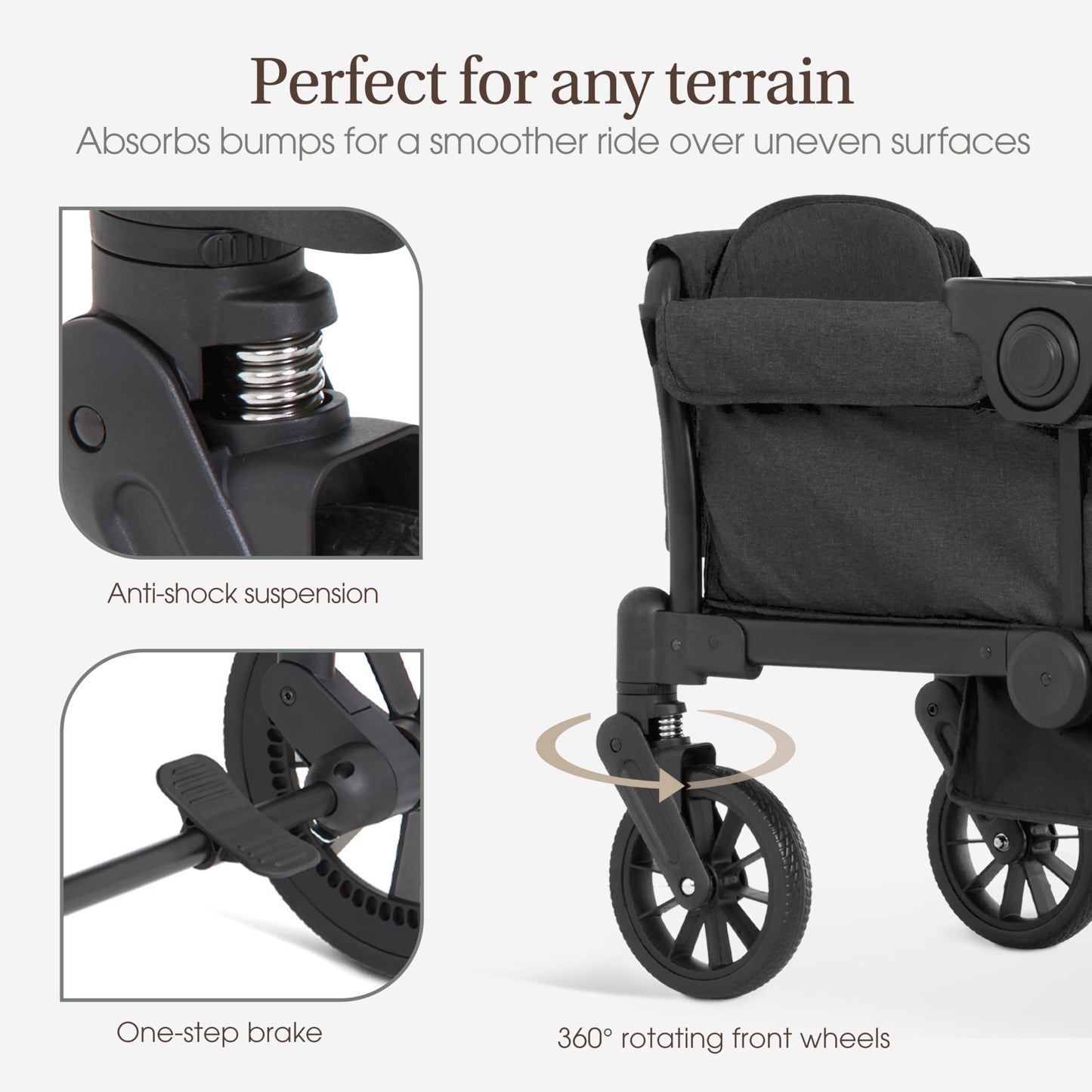 Evolur Trailblazer Wagon Double Stroller in Black, Foldable Infant and Toddler Stroller Wagon, 5-Point Harness, Removable Canopy, All-Terrain Wheels, Spacious Storage for 2 Kids