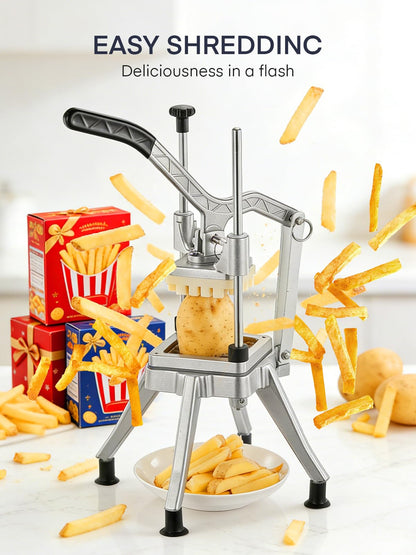 FOHRER Commercial Vegetable Chopper French Fry Cutter – Heavy Duty Potato Dicer with 4 Stainless Steel Blades (1/4", 3/8", 1/2", 6-Wedge) for Restaurant, Food Truck & Commercial Kitchen Prep