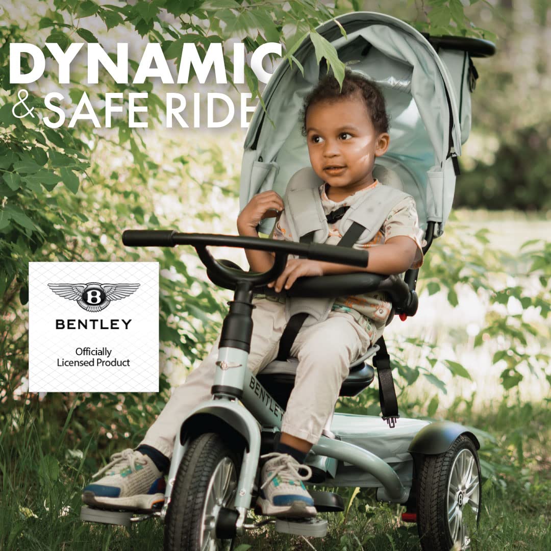Bentley 6-in-1 Baby Stroller & Toddler Tricycle – Officially Licensed Luxury Kids Bike, Convertible Travel Strollers & Kid Trike with Air Wheels, Canopy & Safety Features (6m-5y+ | Jetstream Blue)
