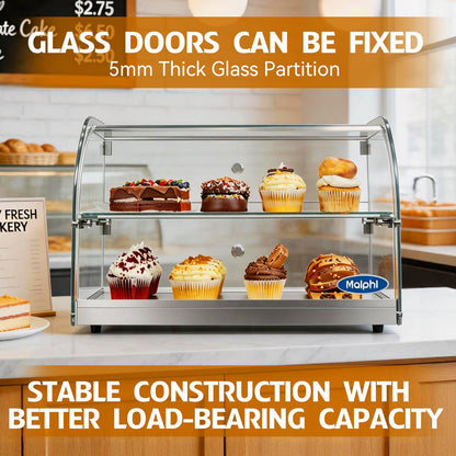 1.59 Cu.ft Malphi Large Pastry Display Case Countertop | Commercial Bakery Display Stand Cupcake Holder Tempered Glass | Large Bread Cookie Display Box | 22.1" x 15.2" x 14.6" | 27.5 lbs |