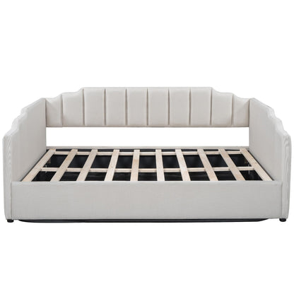 DNYN Full Size Upholstered Daybed for Bedroom,Guest Room,Lift Up Storage Bedframe w/Wood Slat Support,Space Saving Design, Beige