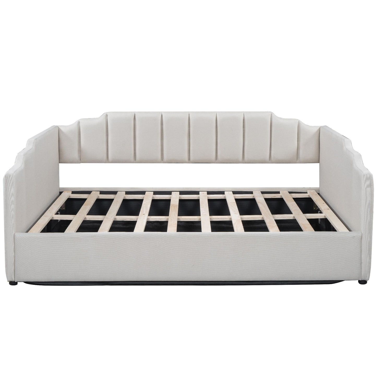 Merax Full Size Upholstered Daybed, Sofa Bed Frame with Underneath Storage, Space-Saving Corner Day Bed for Living Room Bedroom & Guest Room, No Box Spring Needed, Beige