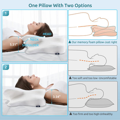 DONAMA Cervical Pillow for Neck and Shoulder,Contour Memory Foam Pillow,Ergonomic Neck Support Pillow for Side Back Stomach Sleepers with Pillowcase