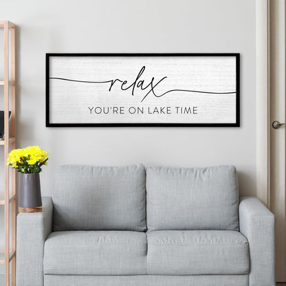 TQianJiang Relax You're On Lake Time Wall Decor 32"×12" Lakeside Quote Sign Lake House Decor for Living Room Bedroom Large Rustic Wooden Framed Wall Hanging Art (Black)