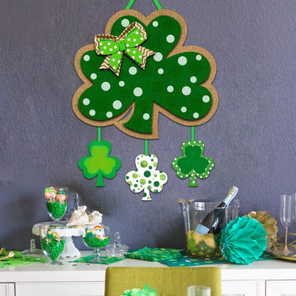 Friday Night St. Patrick's Day Door Sign - Irish Hanging Welcome Board with 3-D Cardboard Green Shamrock Hanger