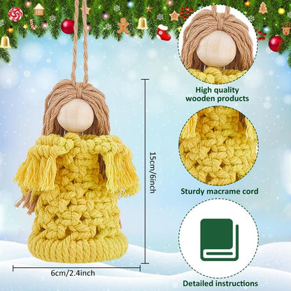 FREEBLOSS 4 Set Angel Macrame Kit for Beginners Boho Christmas Macrame Ornaments Angel Wings Kit with Instruction Handmade Wall Hanging for Home Party Decor