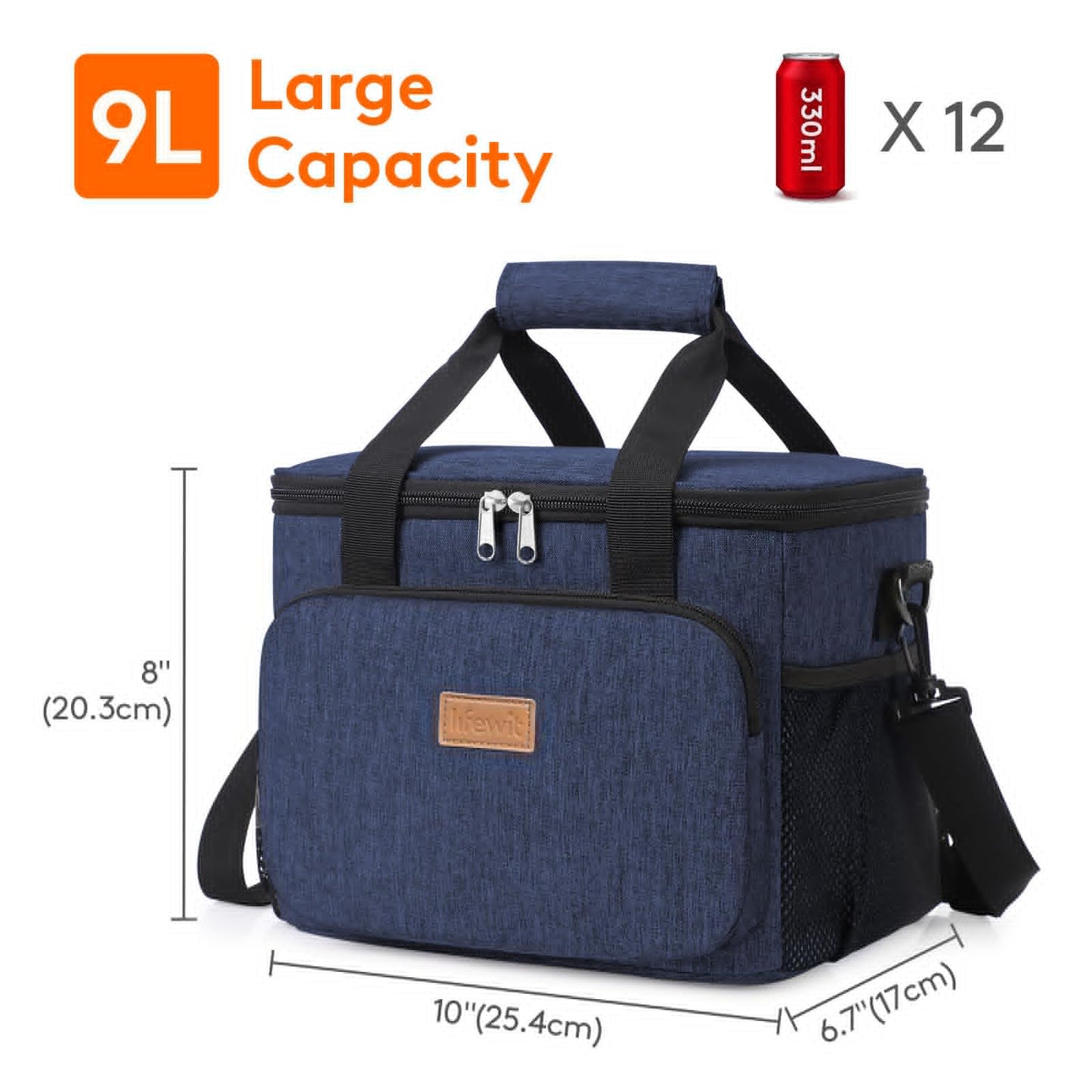 Lifewit Medium Lunch Bag, Insulated Lunch Box, Soft Cooler Cooling Tote for Adult Men Women, Dark Blue 12-Can (9L)