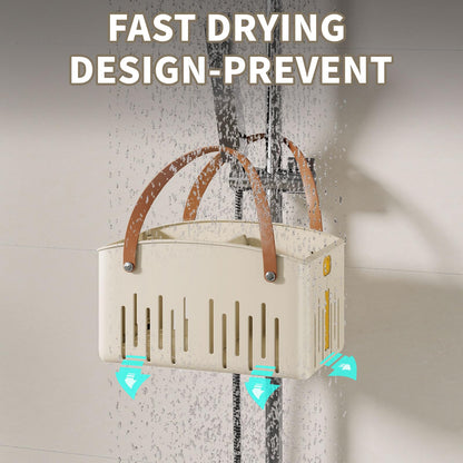Portable Shower Caddy,Foldable Shower Caddy with Handle and Adjustable Divider,Plastic Shower Storage Basket,Quick Dry Bathroom Shower Organizer Bin for College,Dorm Room,Travel Essentials(Cream)