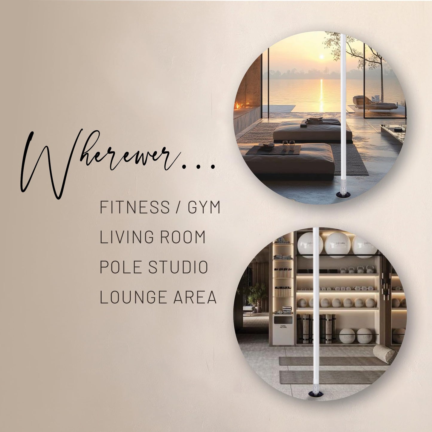 LUPIT POLE Classic G2 Quick Lock - Portable Dance Pole for Home - Spinning & Static Mode - Professional Pole Dancing Pole for Apartment, Club & More - Easy Installation - No Drilling (White, 45 mm)