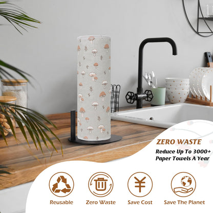 Paper Towels Washable Roll: 25Pack Cotton Cloth Paper Towels 11.8x11.8In Absorbent Soft Flannel Paperless Towels (Mushroom)