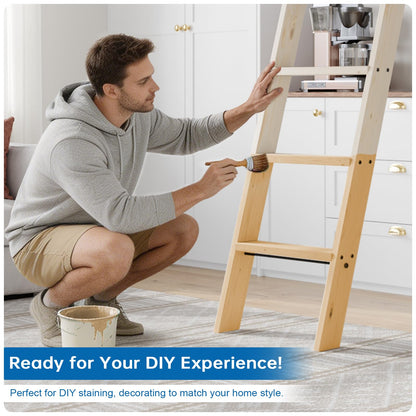 CEAKIAN Rolling Library Ladder 8ft,450lbs Capacity,7 Steps with Build-in Handrail,Solid Wood,Easy Assembly for Loft Bookshelf Kitchen Attic Outdoors,DIY Stain (No Sliding Hardware)
