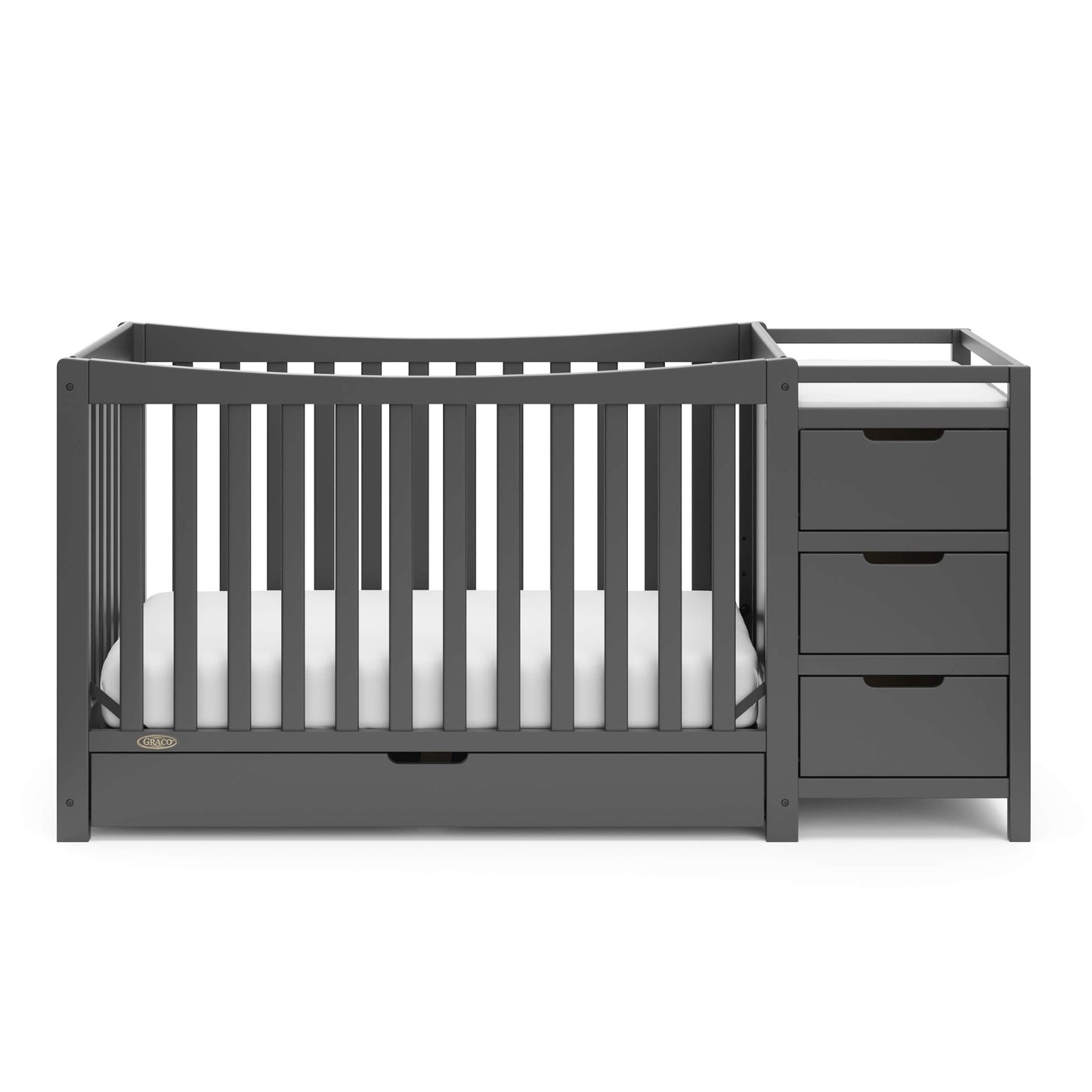 Graco Remi 4-in-1 Convertible Crib & Changer (Gray) - with Graco Premium Foam Crib & Toddler Mattress