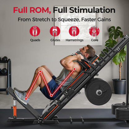 FEIERDUN 3‑in‑1 Leg Press Hack Squat Machine with Stretch Board – Adjustable Leg Press Machine for Home Gym with Full Range of Motion & Ultra-Quiet Pulley System