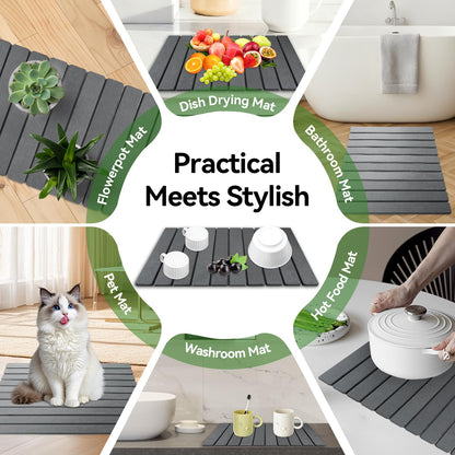 Large Stone Drying Mat for Kitchen Counter, 24"x16" Collapsible Diatomaceous Earth Drying Mat, Instant Absorbent Dish Drying Pad, Stone Drying Rack Space Saver Drying Board for Kitchen Sink, Gray